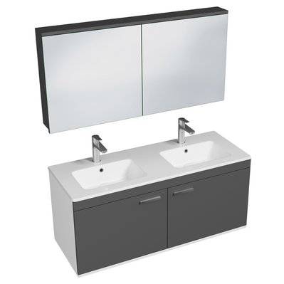 RUBITE Meuble salle de bain double vasque 2 portes gris anthracite largeur 120 cm + miroir armoire - 281#IZI#4869 - 3701041648400