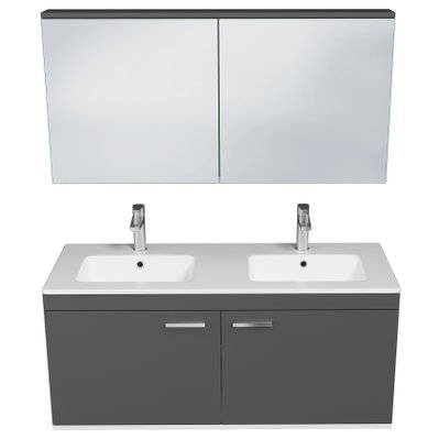 RUBITE Meuble salle de bain double vasque 2 portes gris anthracite largeur 120 cm + miroir armoire - 281#IZI#4869 - 3701041648400