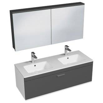 RUBITE Meuble salle de bain double vasque 1 tiroir gris anthracite largeur 120 cm + miroir armoire