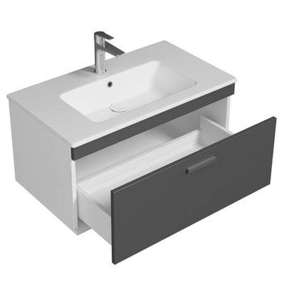 RUBITE Meuble salle de bain simple vasque 1 tiroir gris anthracite largeur 80 cm - 278#IZI#4798 - 3701041649117
