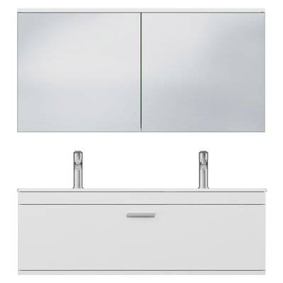 RUBITE Meuble salle de bain double vasque 1 tiroir blanc largeur 120 cm + miroir armoire - 279#IZI#4809 - 3701041648554