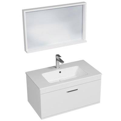 RUBITE Meuble salle de bain simple vasque 1 tiroir blanc largeur 80 cm + miroir cadre - 278#IZI#4769 - 3701041649407