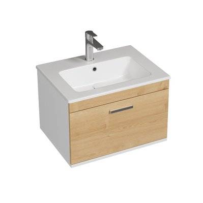 RUBITE Meuble salle de bain simple vasque 1 tiroir chêne clair largeur 60 cm - 278#IZI#4777 - 3701041649322