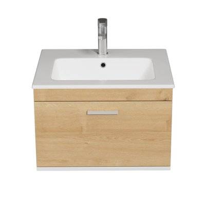 RUBITE Meuble salle de bain simple vasque 1 tiroir chêne clair largeur 60 cm - 278#IZI#4777 - 3701041649322