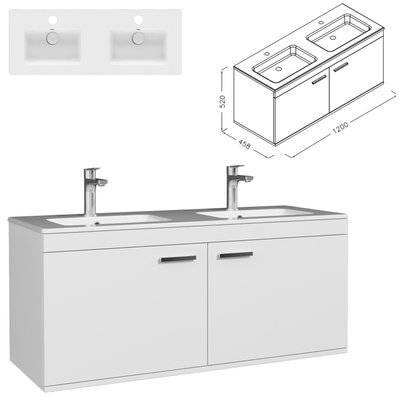 RUBITE Meuble salle de bain double vasque 2 portes blanc largeur 120 cm - 281#IZI#4861 - 3701041648486