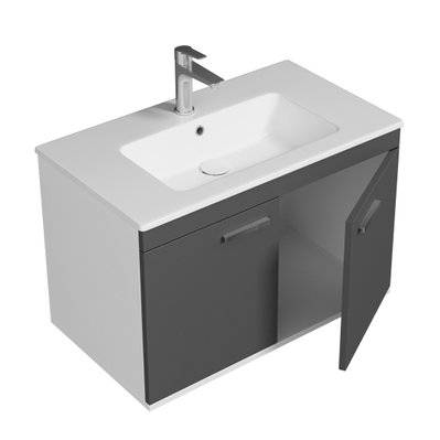 RUBITE Meuble salle de bain simple vasque 2 portes gris anthracite largeur 80 cm - 280#IZI#4852 - 3701041648660