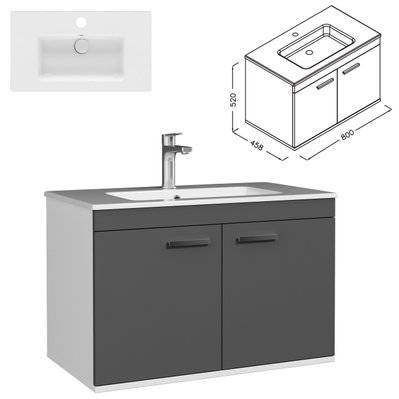 RUBITE Meuble salle de bain simple vasque 2 portes gris anthracite largeur 80 cm - 280#IZI#4852 - 3701041648660