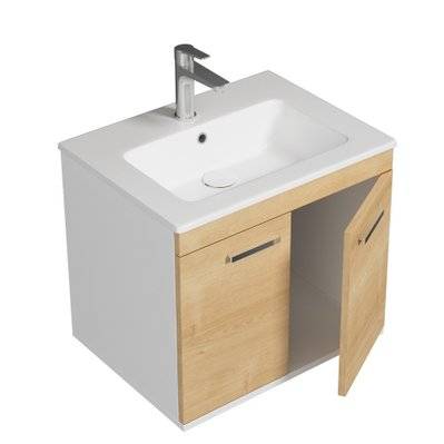 RUBITE Meuble salle de bain simple vasque 2 portes chêne clair largeur 60 cm - 280#IZI#4831 - 3701041648875