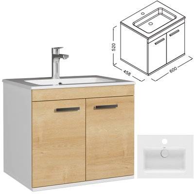 RUBITE Meuble salle de bain simple vasque 2 portes chêne clair largeur 60 cm - 280#IZI#4831 - 3701041648875