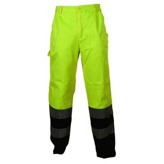 Pantalon de travail CONTRAST VIZWELL haute-visibilité - multipoche - jaune fluo/bleu marine - Tailles:XXXL