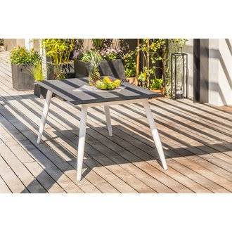 Table de jardin scandi -160 x 90 cm - finition béton & aluminium - blanc