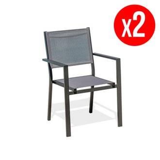 Lot de 2 fauteuils empilables Tolede - textile polyester & aluminium - gris anthracite