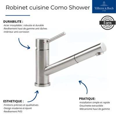 Robinet cuisine rabattable VILLEROY ET BOCH Como Shower window Anthracite - 92580005 - 4065467170648