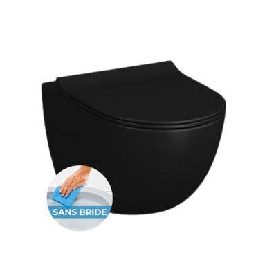 Pack WC Bati-support Geberit Duofix + WC sans bride Vitra SENTO noir mat + Abattant frein de chute + Plaque noire mat - 0734077017325 - 0734077017325