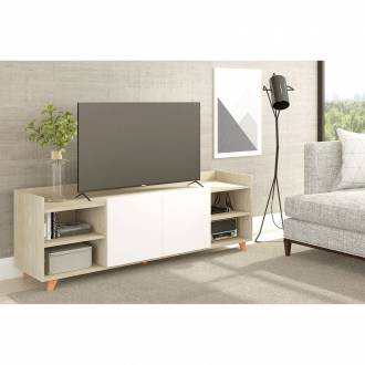 Meuble TV AURO - 180 x 44 x 53 cm - chêne cambrien & blanc