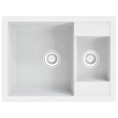 vidaXL Évier de cuisine deux lavabos trou de trop-plein Blanc Granit - 147088 - 8720286042267