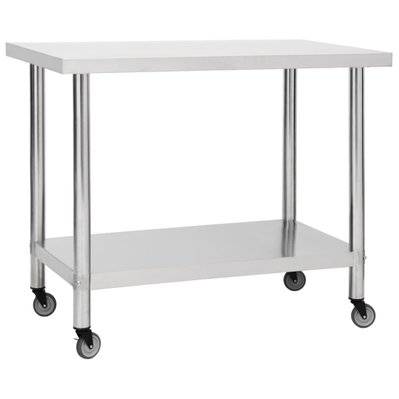 vidaXL Table de travail de cuisine avec roues 100x45x85 cm Inox - 51638 - 8720286493502
