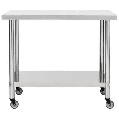 vidaXL Table de travail de cuisine avec roues 80x60x85 cm Inox - 51636 - 8720286493489