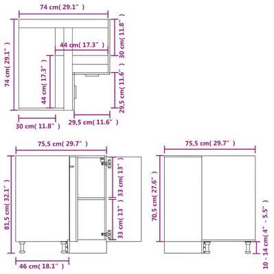 vidaXL Armoire de plancher d'angle gris béton 75,5x75,5x81,5 cm bois - 802493 - 8720286132838