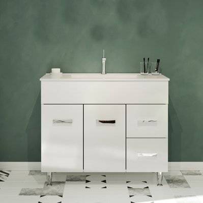 MADRID Meuble salle de bain sur pieds simple vasque Blanc largeur 100 cm - 289#IZI#4959 - 3701041650786
