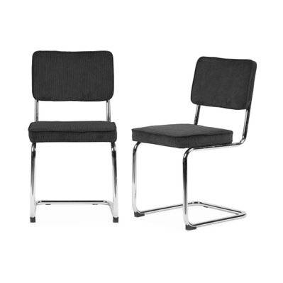 Lot de 2 chaises cantilever velours côtelé gris foncé  L46 x P54.5x H84.5cm - 3760216534276 - 3760216534276