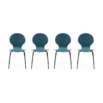 Lot de 4 chaises bleues. rétro empilables. bois d'hévéa et contreplaqué. pieds en acier. Naomi. L 43 x P 48 x H 87cm - 3760216534603 - 3760216534603