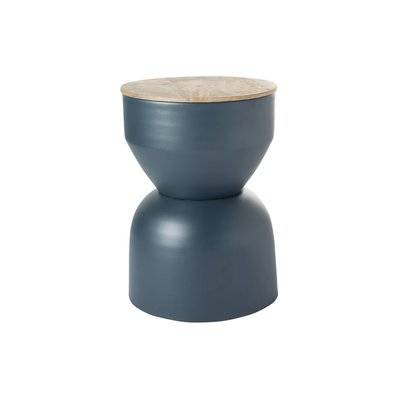 Table d'appoint ronde design avec rangement en métal bleu canard et bois manguier massif D30 cm YOYO - L30.8xP30.8xH42 - 54999 - 3662275138245