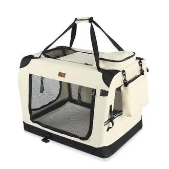 VOUNOT Sac transport pliable chien chat caisse cage portable 60x44x44cm beige
