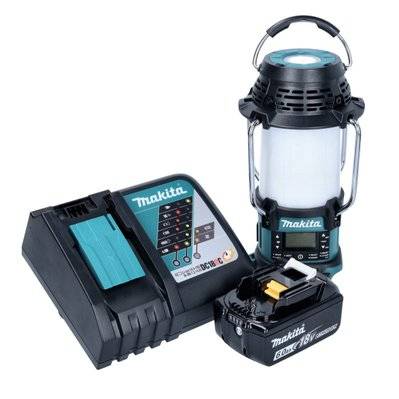 Makita DMR056RG1 Radio sans fil 18V FM DAB+ avec lanterne 360° et lampe de poche IP65 + 1x Batterie 6,0 Ah + Chargeur - 41421 - 4064677069568