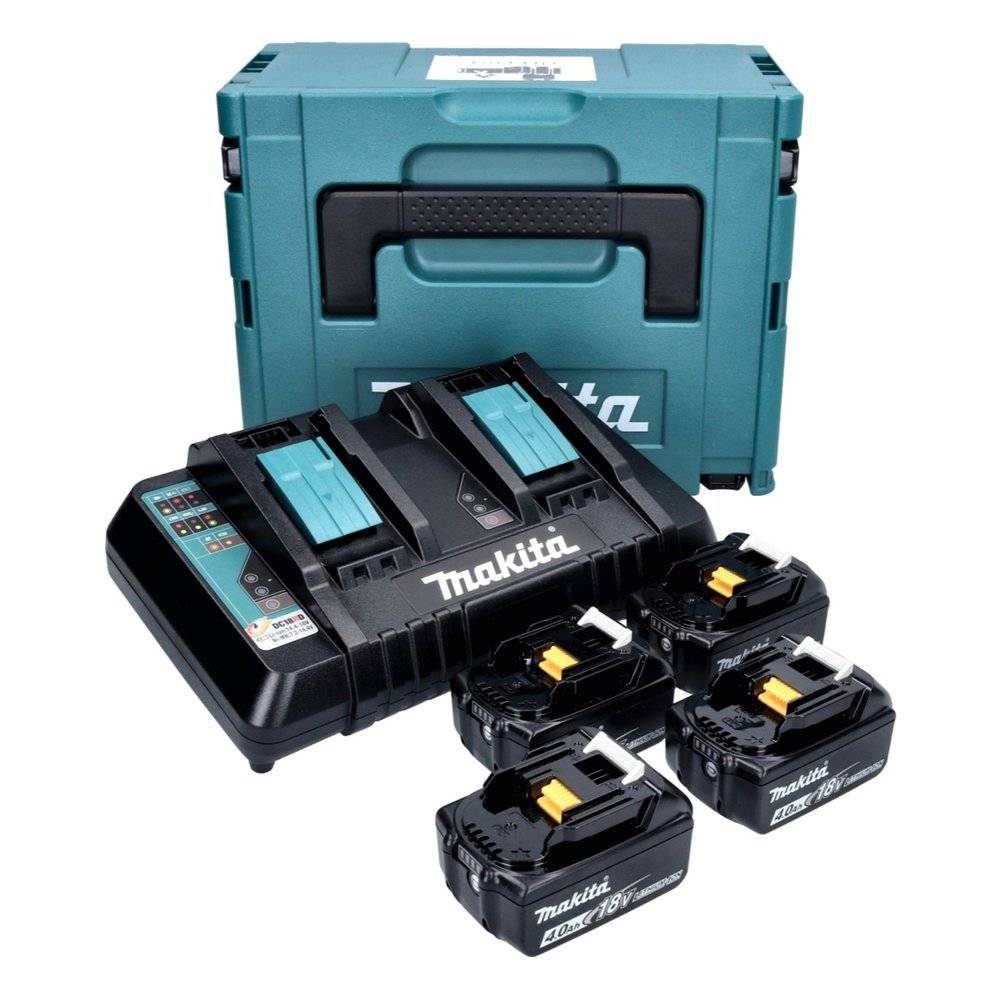 Makita Set Power Source 18V: 4x Batteries BL1840B 4,0Ah + Chargeur double  DC18RD + Makpac - Brico Privé