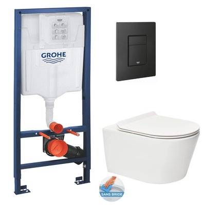 Grohe Pack WC Bâti-support Rapid SL + WC sans bride SAT + Abattant slim, softclose + Plaque de commande noir mat - 0734077018537 - 0734077018537