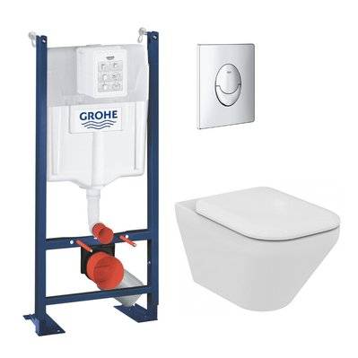 Grohe Pack WC Bâti-support RAPID SL + WC sans bride Ideal Standard Tonic II + Plaque Skate Air chrome (ProjectTonicII-2) - 0734077018988 - 0734077018988