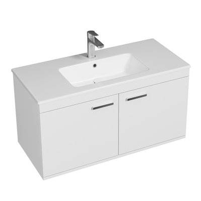 RUBITE Meuble salle de bain simple vasque 2 portes blanc largeur 100 cm - 280#IZI#4828 - 3701041648905