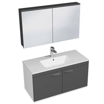 RUBITE Meuble salle de bain simple vasque 2 portes gris anthracite largeur 100 cm + miroir armoire - 280#IZI#4860 - 3701041648585