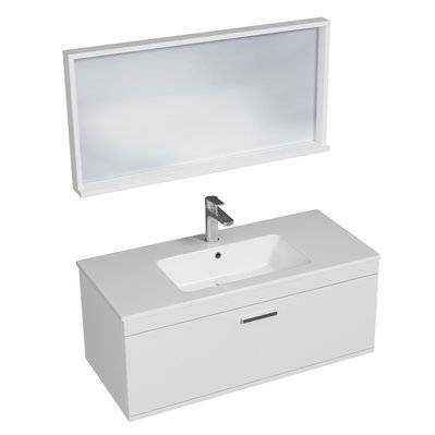 RUBITE Meuble salle de bain simple vasque 1 tiroir blanc largeur 100 cm + miroir cadre - 278#IZI#4775 - 3701041649346