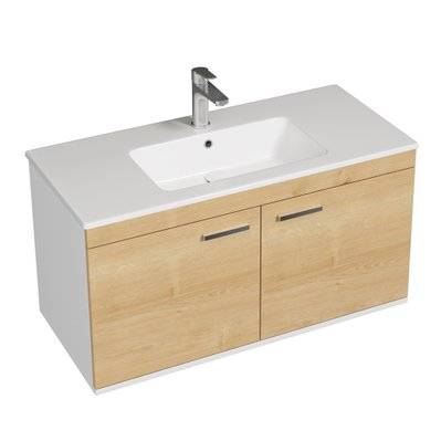 RUBITE Meuble salle de bain simple vasque 2 portes chêne clair largeur 100 cm - 280#IZI#4843 - 3701041648752