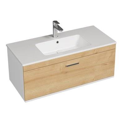 RUBITE Meuble salle de bain simple vasque 1 tiroir chêne clair largeur 100 cm - 278#IZI#4789 - 3701041649209