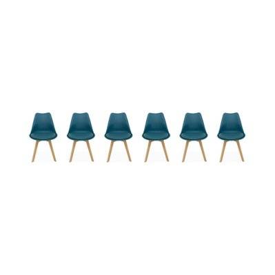 Lot de 6 chaises scandinaves. pieds bois de hêtre. chaises 1 place. bleu canard - 3760388441594 - 3760388441594