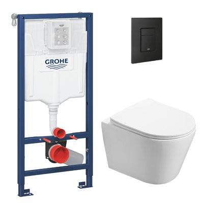 Grohe Pack WC Rapid SL + WC Swiss Aqua Technologies Infinitio sans bride + Plaque de commande noir mat  (RapidSL-Infinitio-KF0) - 0734077018568 - 0734077018568