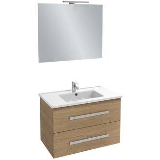 Meuble salle de bain simple vasque 80 cm JACOB DELAFON Ola Up avec miroir et spot chêne colorado