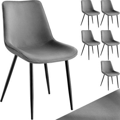 Tectake  Lot de 6 chaises de salle à manger Monroe aspect velours - gris - 404934 - 4061173246707