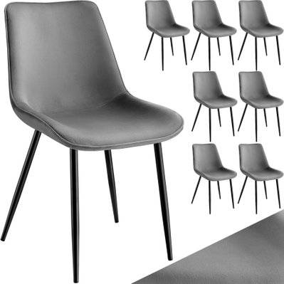 Tectake  Lot de 8 chaises de salle à manger Monroe aspect velours - gris - 404935 - 4061173246714