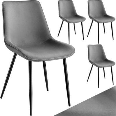 Tectake  Lot de 4 chaises de salle à manger Monroe aspect velours - gris - 404933 - 4061173246691