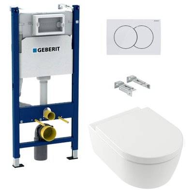 Pack WC Bati support Geberit + WC Villeroy & Boch ArceauRimless  + abattant SoftClose + Plaque Blanche (ArceauRimlessGeb3) - 0734077015369 - 0734077015369