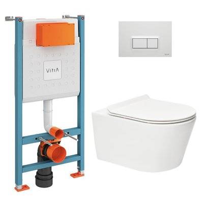 Vitra  Pack WC Bâti-support V-Fix Core + WC sans bride SAT Brevis + Plaque, Blanc brillant (V-FixBrevis-1) - 8592127181936 - 8592127181936