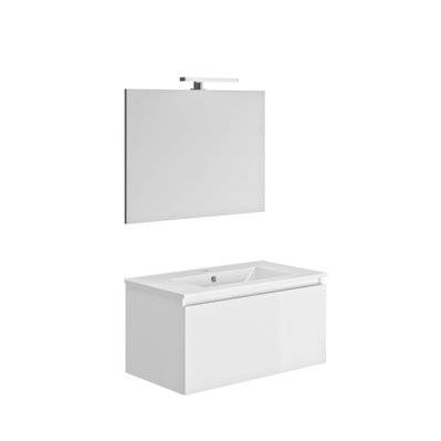 Meuble de salle de bain 1 tiroir SINGLE éclairage LED et miroir - couleur blanc - 80 x 40 x 46 cm - 827752 - 3588560850084