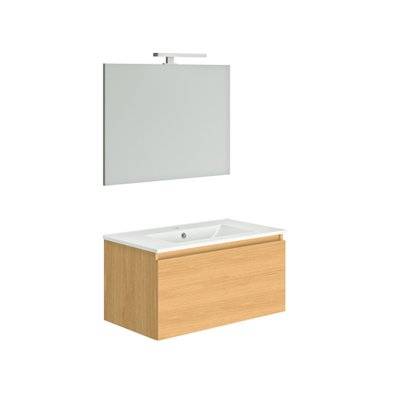 Meuble de salle de bain 1 tiroir SINGLE éclairage LED et miroir - couleur chêne atlas - 80 x 40 x 46 cm - 827753 - 3588560850077