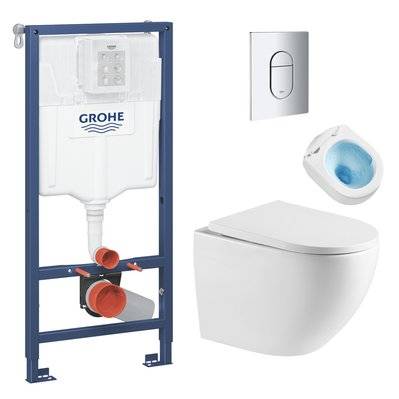Grohe Pack WC Bâti-support + WC sans bride Tornado Quiet SAT Fusion + Abattant softclose + Plaque Chrome - 8592127182070 - 8592127182070