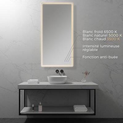 MELLOW Miroir lumineux salle de bain LED 3 couleurs + intensité réglable & fonction anti-buée 70 x 140 cm - 292#IZI#4974 - 3701041651165