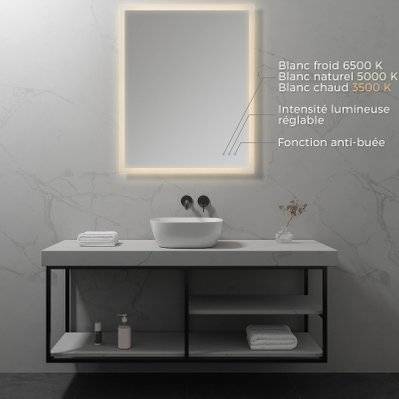 FRAME Miroir lumineux salle de bain LED 3 couleurs + intensité réglable & fonction anti-buée 80 x 100 cm - 291#IZI#4968 - 3701041651103